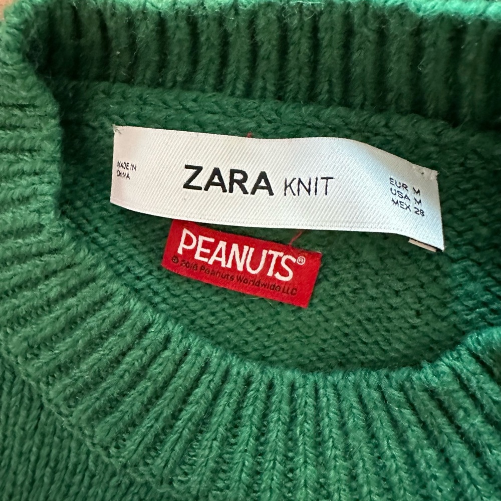 Zara Knit Snoopy Peanuts Merry Sweater Green Medium - Picture 5 of 10